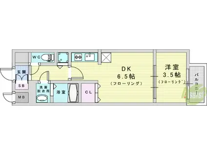 スワンズシティ新大阪プライム(1DK/6階)の間取り写真