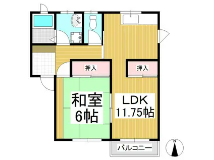 ハイツヤマオカ(1LDK/2階)の間取り写真