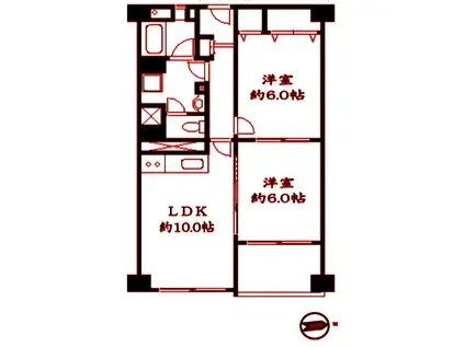 東寺尾マンション(2LDK/7階)の間取り写真