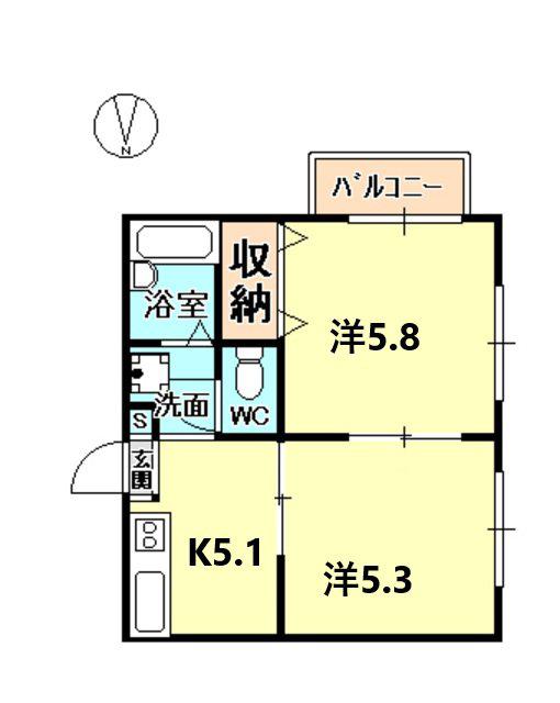 レオパレス アムール(2K/2階)の間取り写真