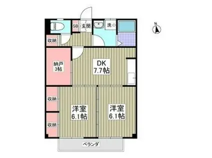 奈加乃内ハイツ1(2DK/1階)の間取り写真