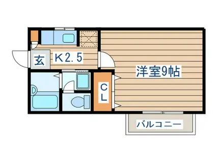 ハピネス土樋(1K/2階)の間取り写真