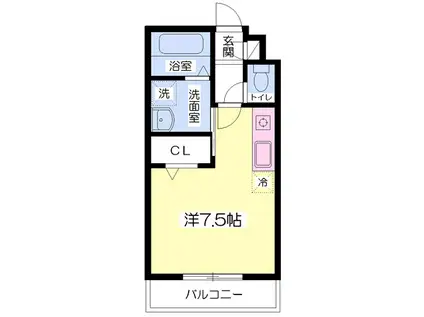 戸祭ヴィラージュ(ワンルーム/1階)の間取り写真