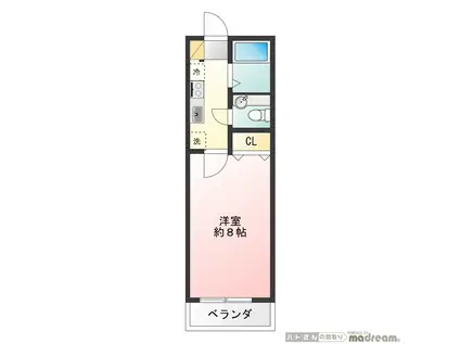 コーナスフロリダ(1K/2階)の間取り写真