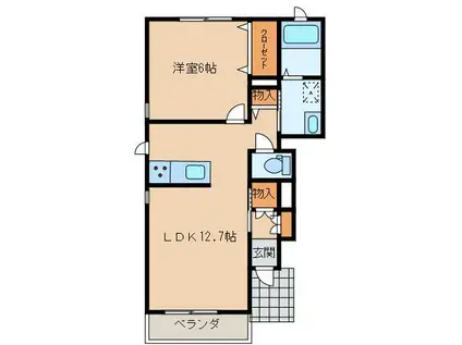 ソラーナ八山田(1LDK/1階)の間取り写真