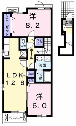 プリムヴェール III(2LDK/2階)の間取り写真