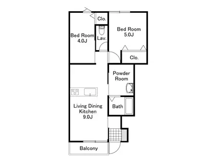 LA VITA 築城 A棟(2LDK/1階)の間取り写真