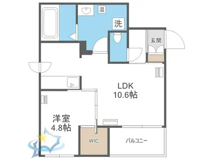エフュート北円山(1LDK/2階)の間取り写真