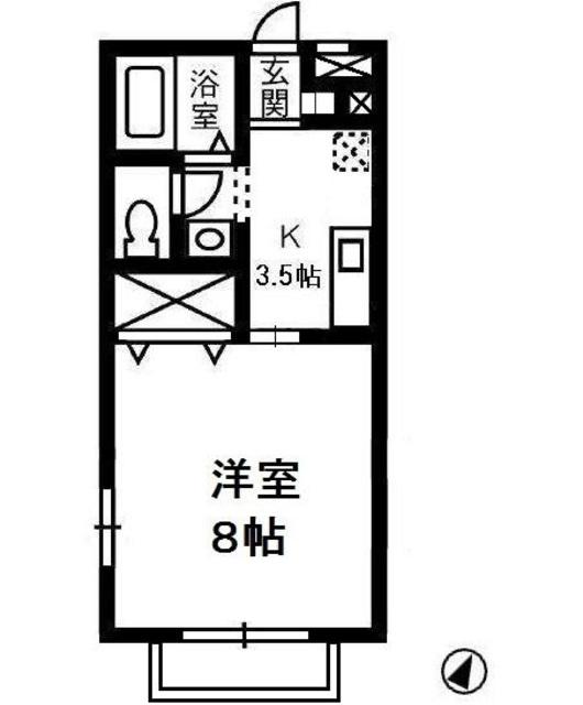 ディアコートB棟(1K/2階)の間取り写真