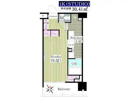 イクサージュ目黒(1K/3階)の間取り写真