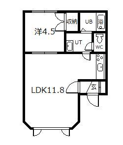 ソフィーユ忠和(1LDK/2階)の間取り写真