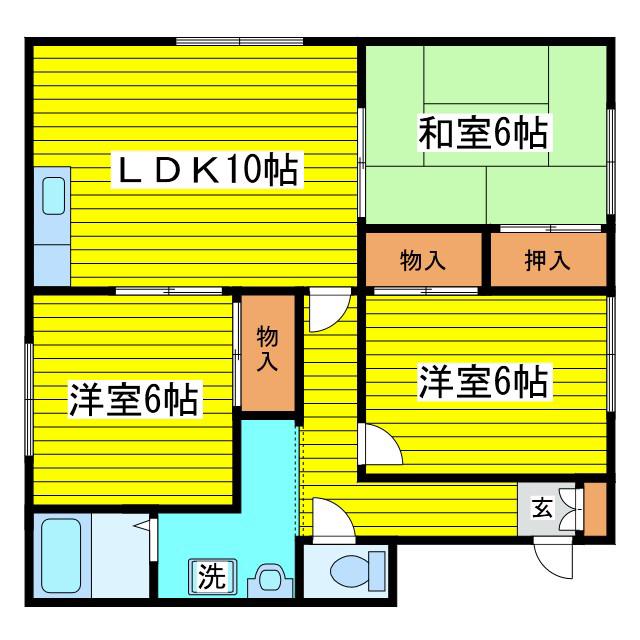 こまどりアパート(3LDK/2階)の間取り写真