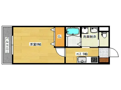 白島九軒町ハイツ(1K/2階)の間取り写真