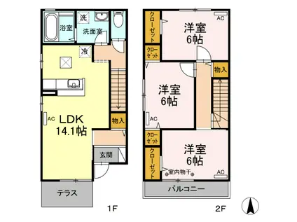 パレス.ボナール211 B(3LDK/1階)の間取り写真