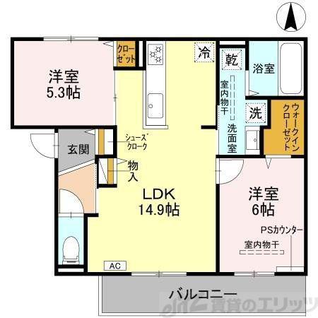 D-RESIDENCE下田部A棟(2LDK/2階)の間取り写真