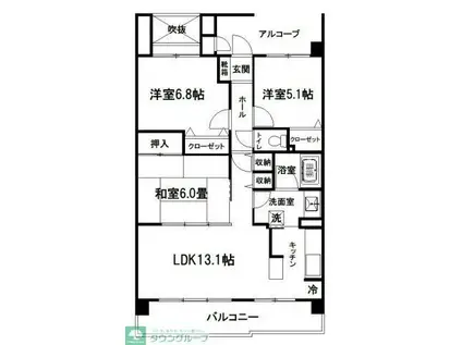 パティオタワー大宮(3LDK/4階)の間取り写真