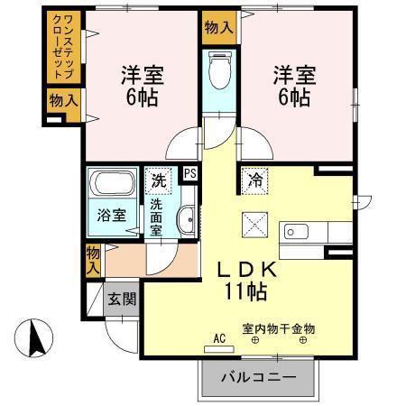 ヴェルチュC(2LDK/1階)の間取り写真