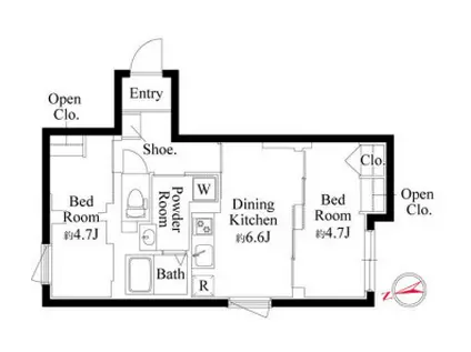 エクサム三軒茶屋IV(2DK/3階)の間取り写真