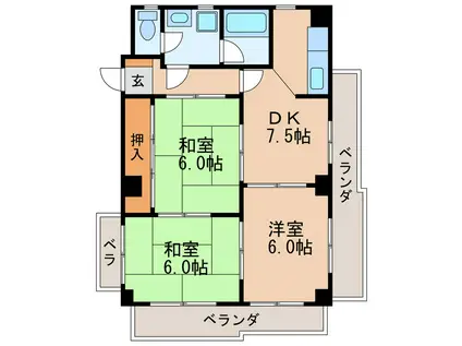 景雲橋ハイツ(3DK/5階)の間取り写真