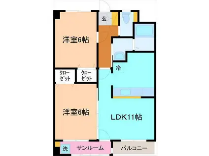 グリーンスペース駅西(2LDK/2階)の間取り写真