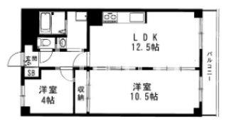 五条ローズハイツA棟(2LDK/8階)の間取り写真