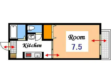 セレーネB(1K/1階)の間取り写真