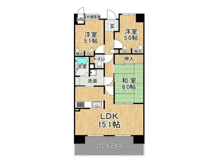 ウエストコート8番街2番館(3LDK/6階)の間取り写真