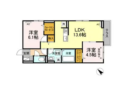 ヒルズライフ A棟(2LDK/1階)の間取り写真