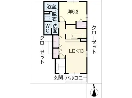 アンジェロゼ B(1LDK/1階)の間取り写真
