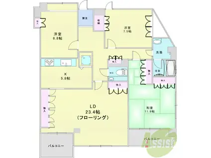パレ豊中北桜塚(3LDK/3階)の間取り写真