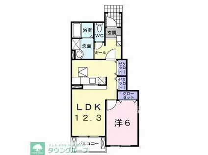 フィオーレY(1LDK/1階)の間取り写真