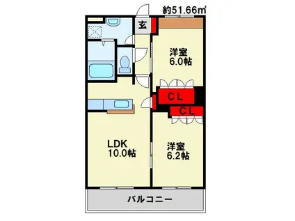 エクセルメゾン(2LDK/2階)の間取り写真