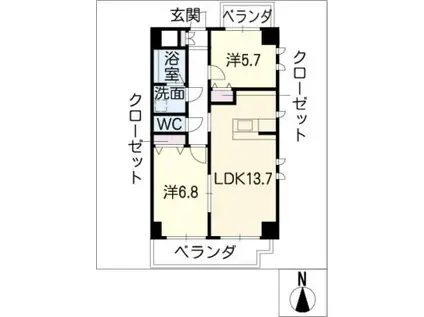 レインボウ御洲浜(2LDK/1階)の間取り写真
