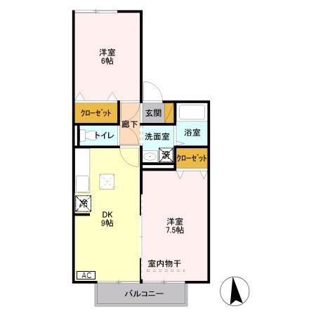 フロイデ(2DK/1階)の間取り写真