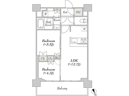 ウエリスアーバン水天宮前(2LDK/12階)の間取り写真