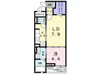 グラミスみわ(1LDK/2階)の間取り写真