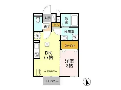 ルーチェおゆみ野(1DK/1階)の間取り写真