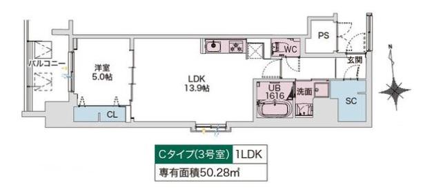 DRAW上本町(1LDK/6階)の間取り写真