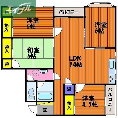 佳月堂マンション(4LDK/3階)の間取り写真