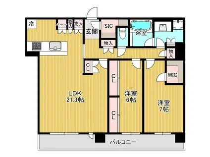 北浜ミッドタワー(2LDK/20階)の間取り写真