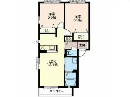 メゾン東町(2LDK/1階)の間取り写真