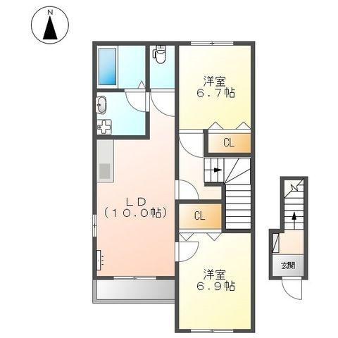 コンフォール皆春(2LDK/2階)の間取り写真