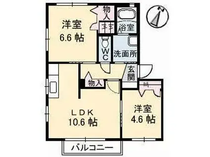 クレール六反 VI棟(2LDK/1階)の間取り写真