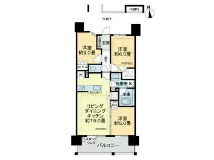 ライオンズ桑名八間通(3LDK/13階)の間取り写真