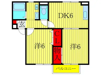 クレアンヌーヴ(2DK/2階)の間取り写真