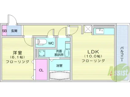 ライズ南仙台B(1LDK/1階)の間取り写真