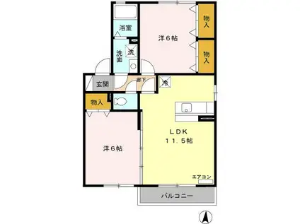 ルワ・ソレイユD(2LDK/2階)の間取り写真