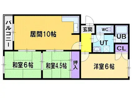 ハイツ石川B(3LDK/1階)の間取り写真