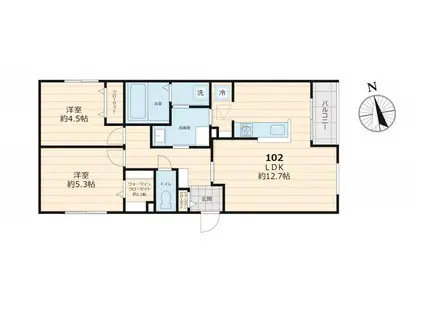プルメリアオアシス(2LDK/2階)の間取り写真