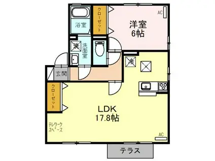 ディアコートII(1LDK/1階)の間取り写真